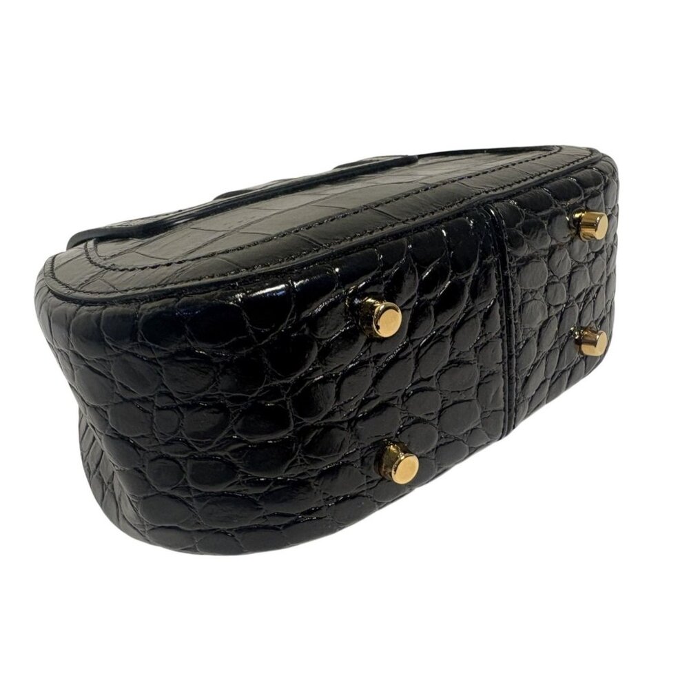 Versace Greca Goddess Croc-Embossed Top Handle Mini Bag in Black Calfskin - Picture 9 of 13
